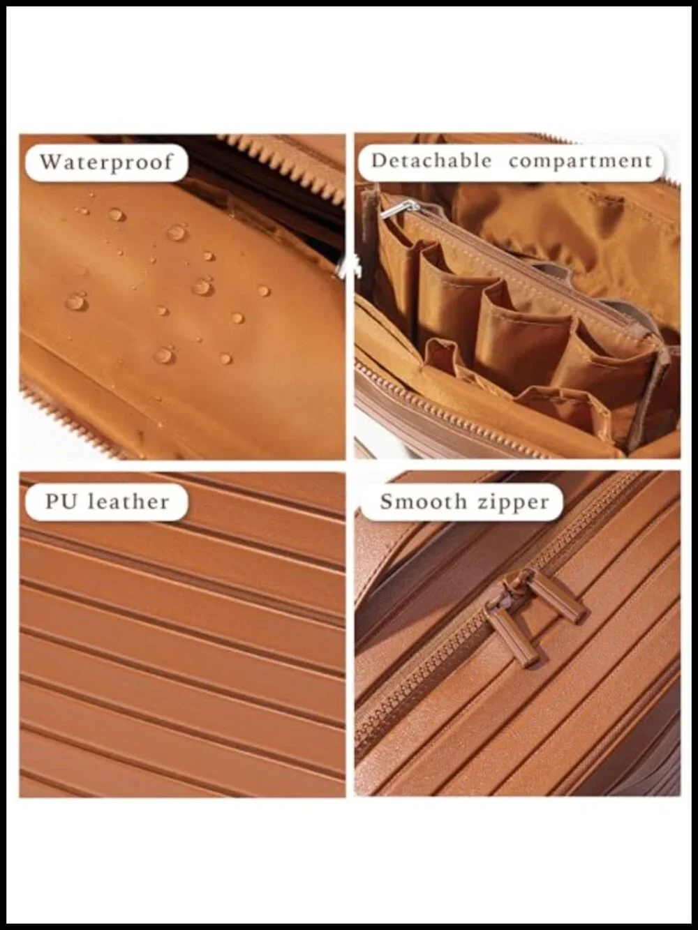 PU Leather Large Capacity Cosmetic Bag with Fold-Down Design and Adjustable